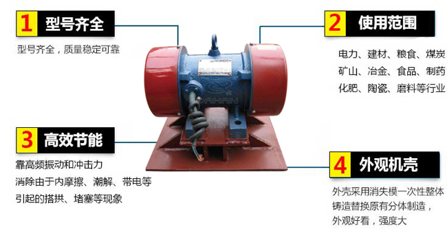 lzf倉(cāng)壁振動(dòng)器：1，型號(hào)齊全：型號(hào)齊全，質(zhì)量穩(wěn)定可靠。2，適用范圍：電力，建材，糧食，煤炭，礦山，冶金，食品，制藥，化肥，陶瓷，磨料等行業(yè)。3，高效：靠高頻振動(dòng)和沖擊力消除由于內(nèi)摩擦，潮解，帶電等引起的塔供，堵塞等現(xiàn)象。4，外觀機(jī)殼：外殼采用消失模一次性整體鑄造替換原有分體制造，外觀好看，強(qiáng)度大。